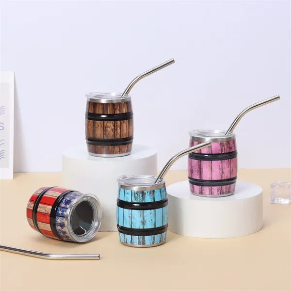 Barrel Shape SS Shot With Lid And Straw