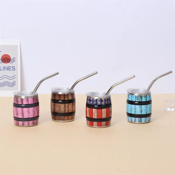 Barrel Shape SS Shot With Lid And Straw