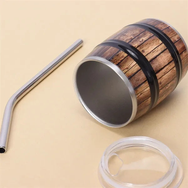 Barrel Shape SS Shot With Lid And Straw