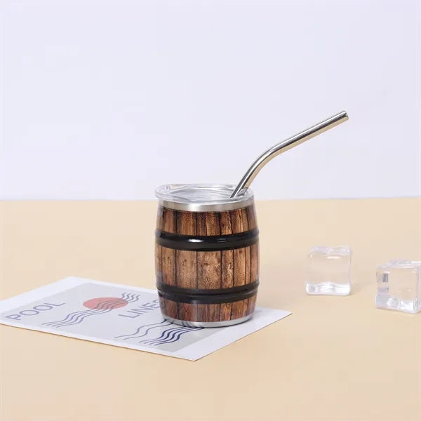 Barrel Shape SS Shot With Lid And Straw