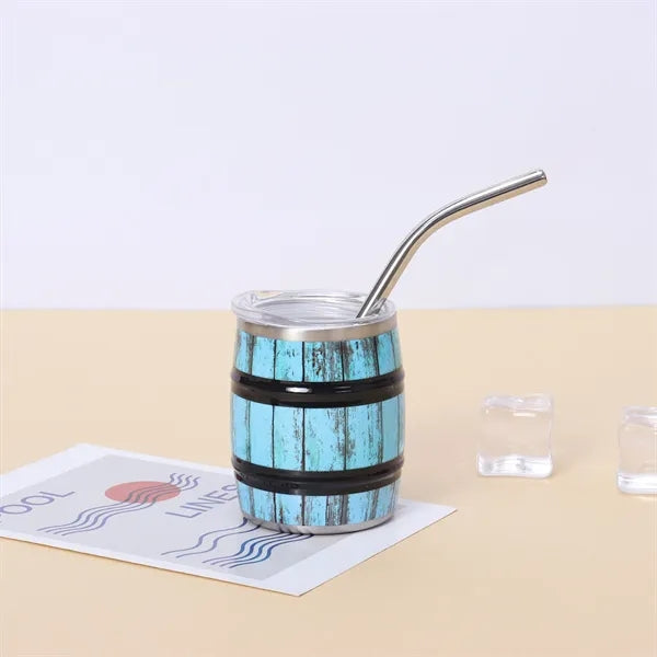Barrel Shape SS Shot With Lid And Straw