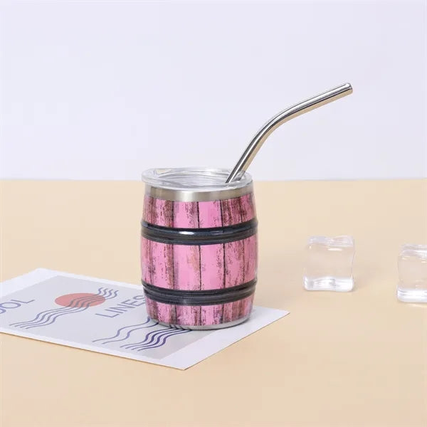 Barrel Shape SS Shot With Lid And Straw