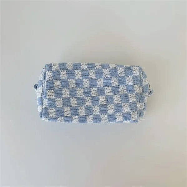 Checkered Zipper Pouch Cosmetic Makeup Bag for Purse