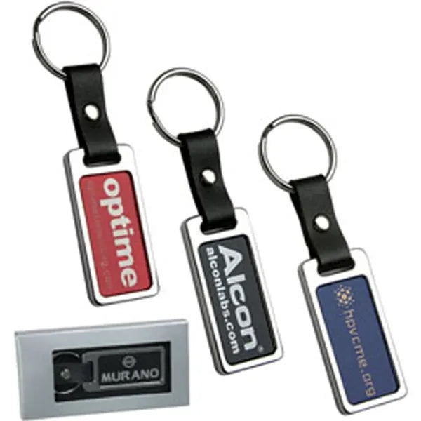 Metal Key Tag with Leather Strap