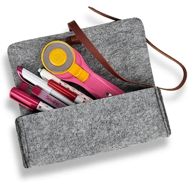 Student Portable Felt Solid Color Creative Roll Pencil Bag