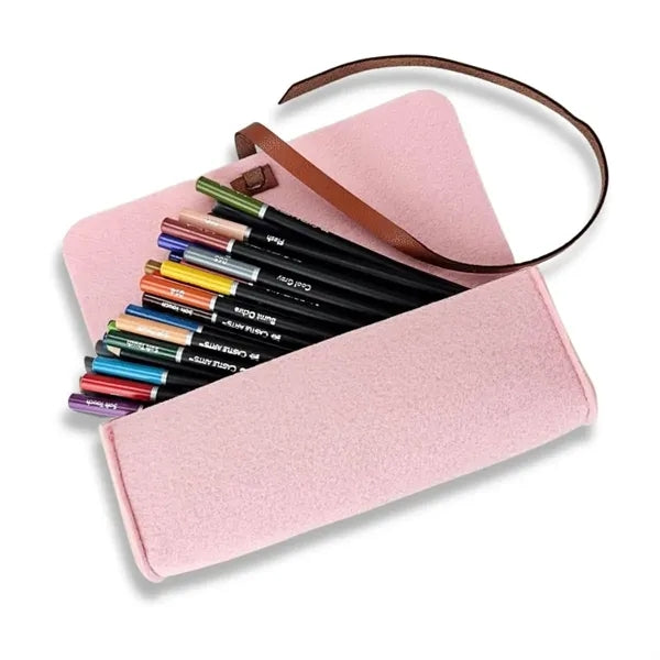 Student Portable Felt Solid Color Creative Roll Pencil Bag