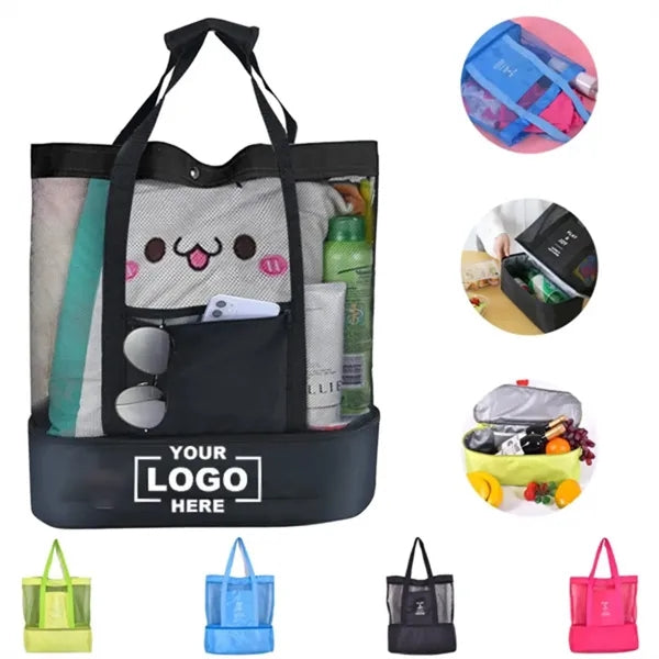 Dual Compartment Mesh Beach Tote Cooler
