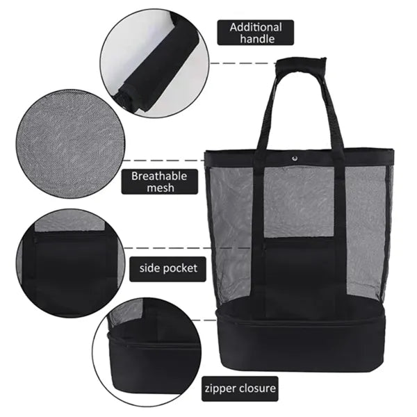 Dual Compartment Mesh Beach Tote Cooler