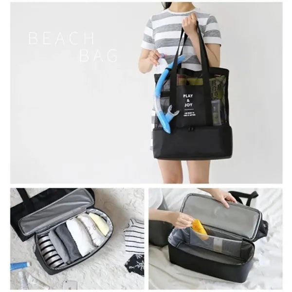 Dual Compartment Mesh Beach Tote Cooler