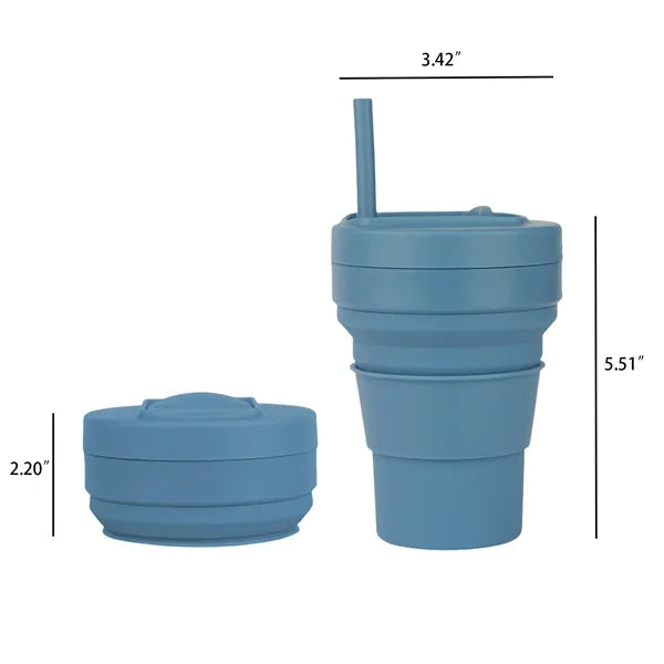 16oz. Collapsible Silicone Travel Cup with Straw