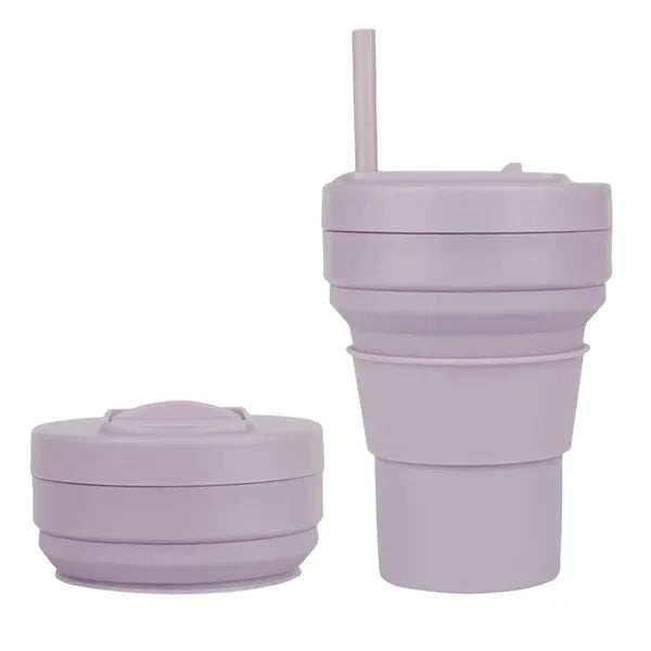 16oz. Collapsible Silicone Travel Cup with Straw