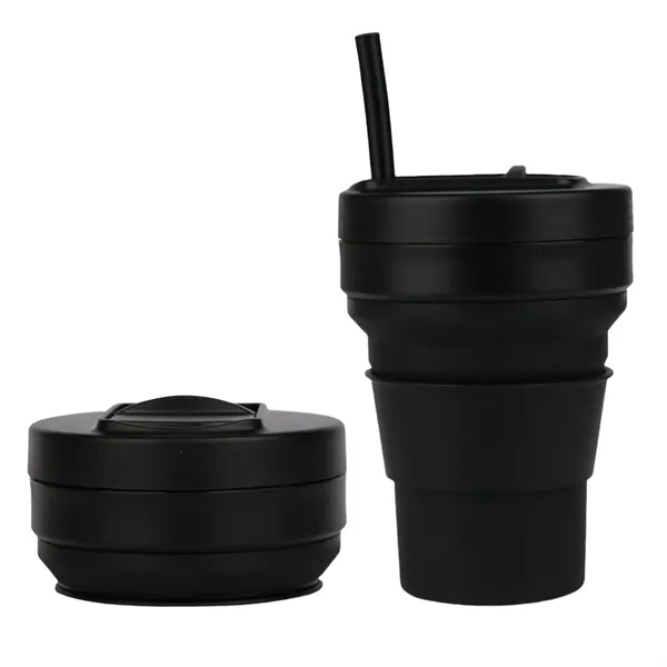 16oz. Collapsible Silicone Travel Cup with Straw