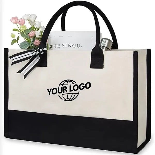 Initial Canvas Beach Tote Bag