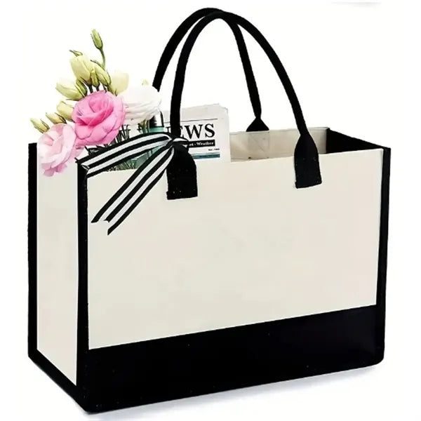 Initial Canvas Beach Tote Bag