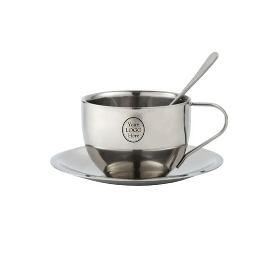 6 Oz. Stainless Steel Coffee Cup Set (Cup Saucer & Spoon)