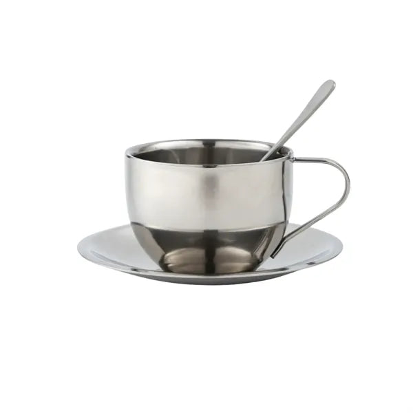 6 Oz. Stainless Steel Coffee Cup Set (Cup Saucer & Spoon)