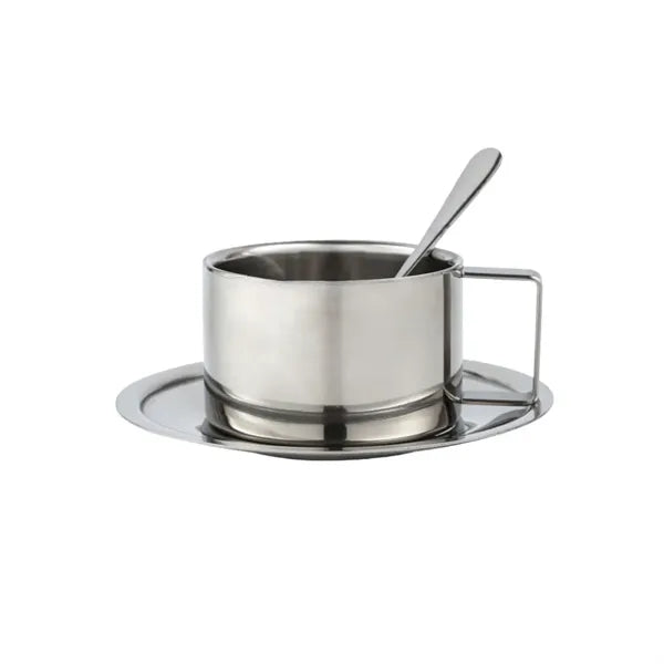 6 Oz. Stainless Steel Coffee Cup Set (Cup Saucer & Spoon)