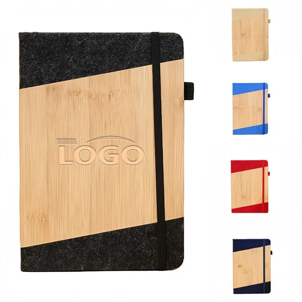 Bamboo wood business notebook with customizable logo