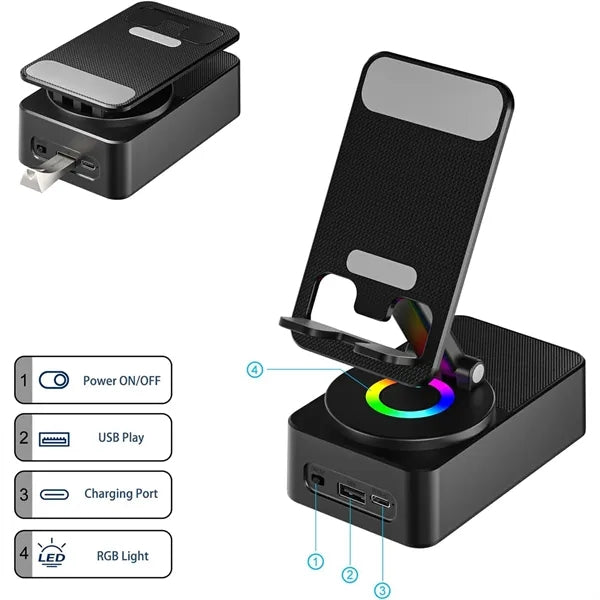 Foldable Cell Phone Stand with Wireless Bluetooth Speaker