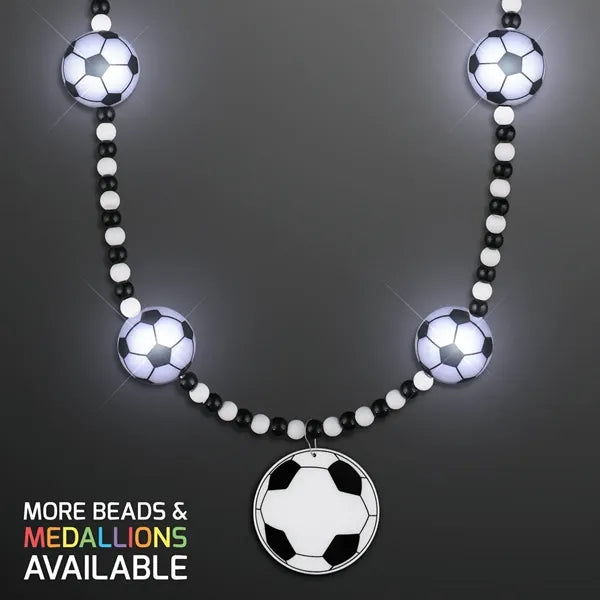 Light Up Soccer Ball Beads Necklace with Medallion