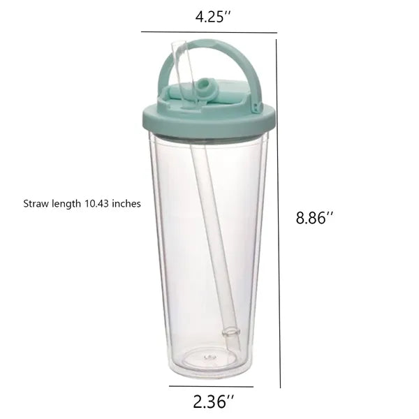 24oz Double Layer Plastic Straw Tote Lid Drinking Mug