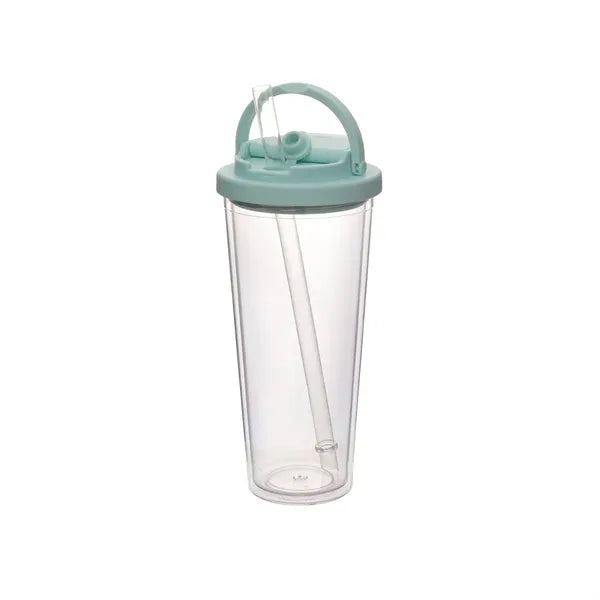24oz Double Layer Plastic Straw Tote Lid Drinking Mug
