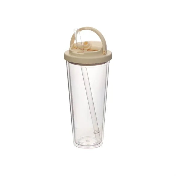 24oz Double Layer Plastic Straw Tote Lid Drinking Mug
