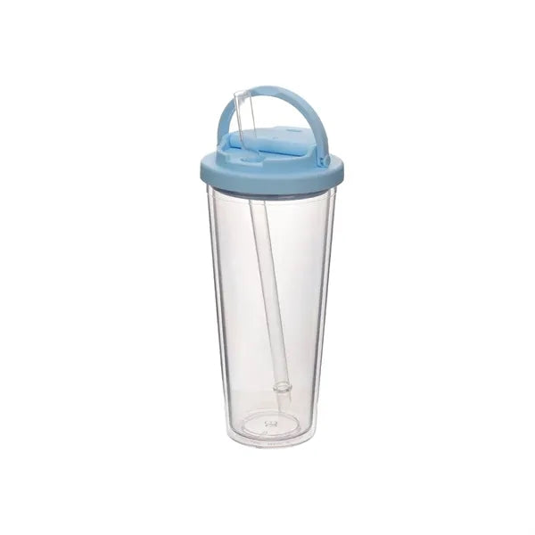 24oz Double Layer Plastic Straw Tote Lid Drinking Mug
