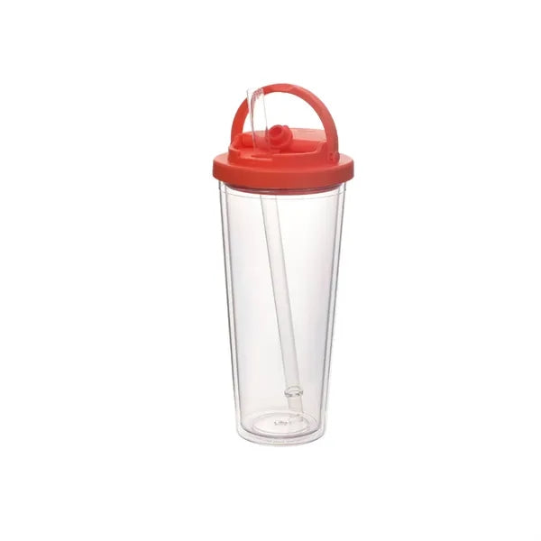 24oz Double Layer Plastic Straw Tote Lid Drinking Mug