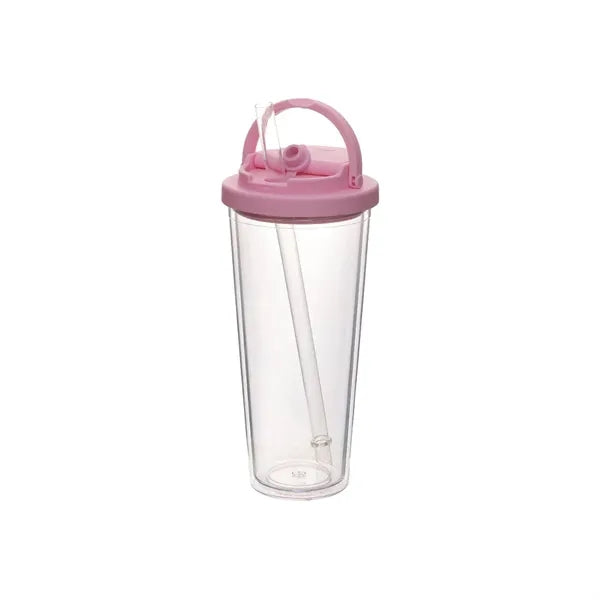 24oz Double Layer Plastic Straw Tote Lid Drinking Mug