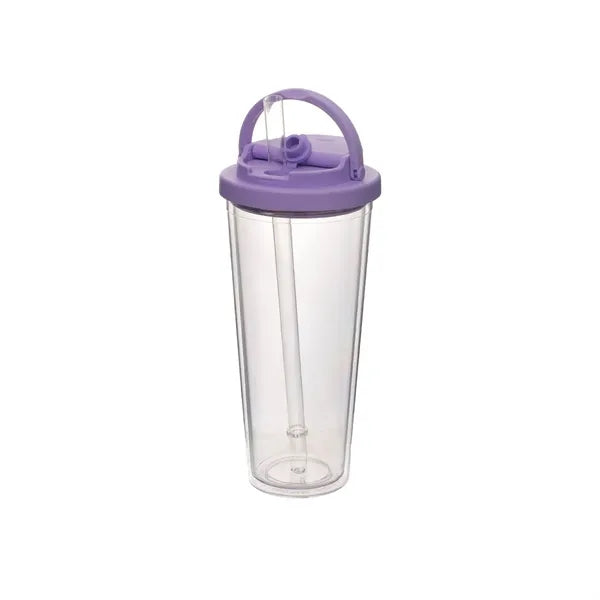 24oz Double Layer Plastic Straw Tote Lid Drinking Mug