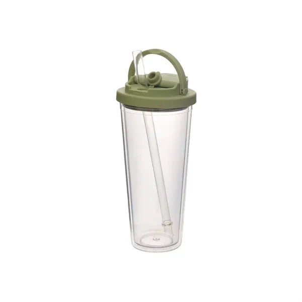 24oz Double Layer Plastic Straw Tote Lid Drinking Mug