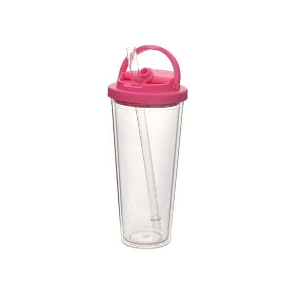 24oz Double Layer Plastic Straw Tote Lid Drinking Mug