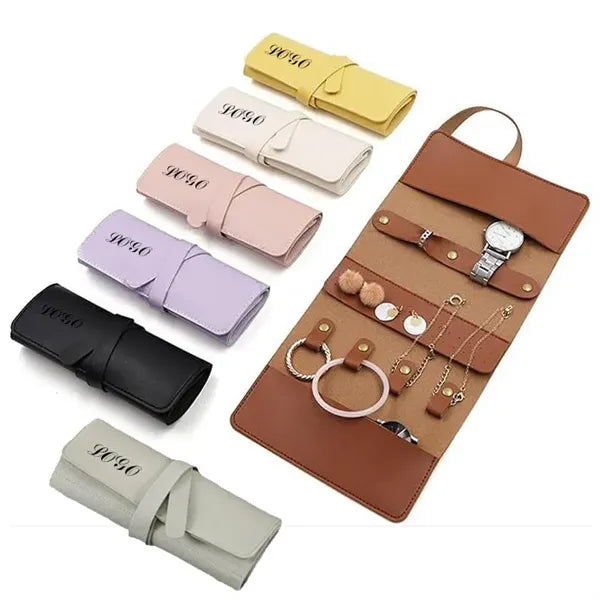 Leather Foldable Jewelry Storage Zipper Bag