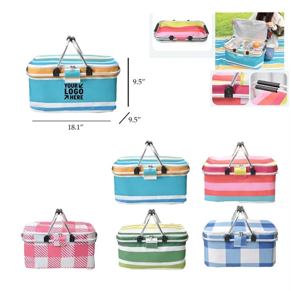 Insulated Collapsible Picnic Basket w/ Aluminum Handles