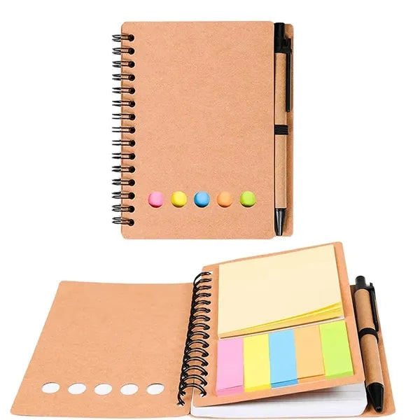 Kraft Paper Spiral Sticky Notes Notebook with Pen