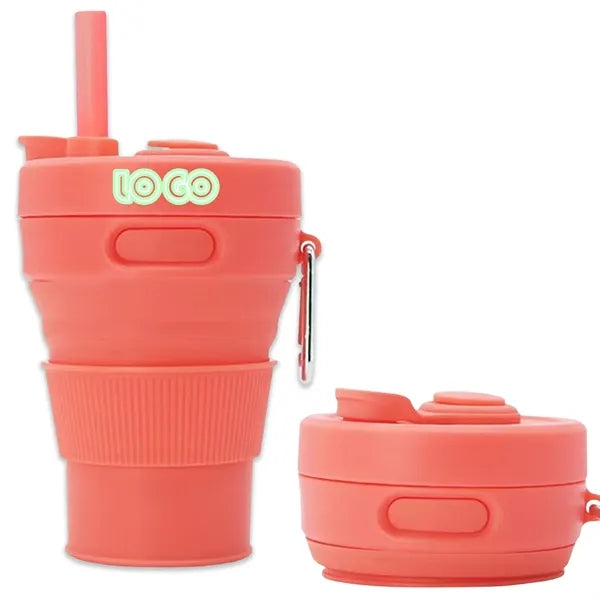 15oz. Collapsible Silicone Travel Cup with Straw