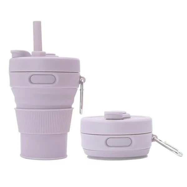 15oz. Collapsible Silicone Travel Cup with Straw
