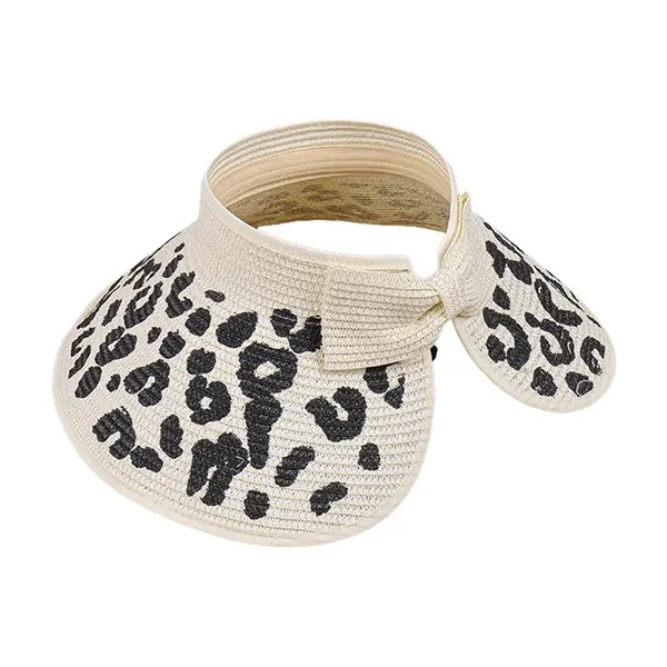 Women's Leopard Bow Roll-up Straw Visor