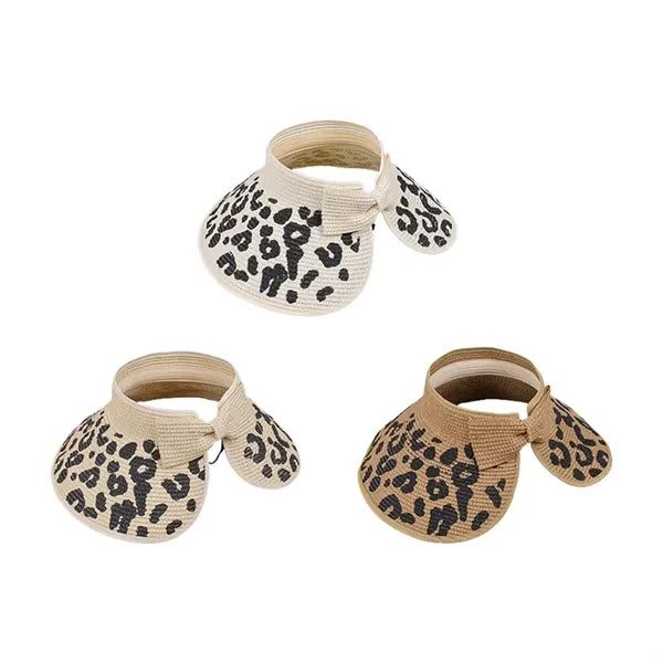 Women's Leopard Bow Roll-up Straw Visor