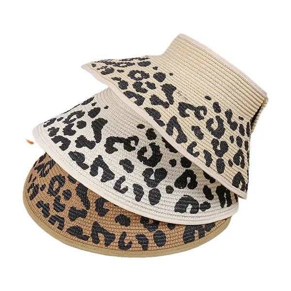 Women's Leopard Bow Roll-up Straw Visor