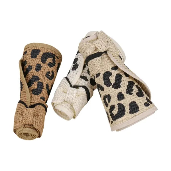 Women's Leopard Bow Roll-up Straw Visor