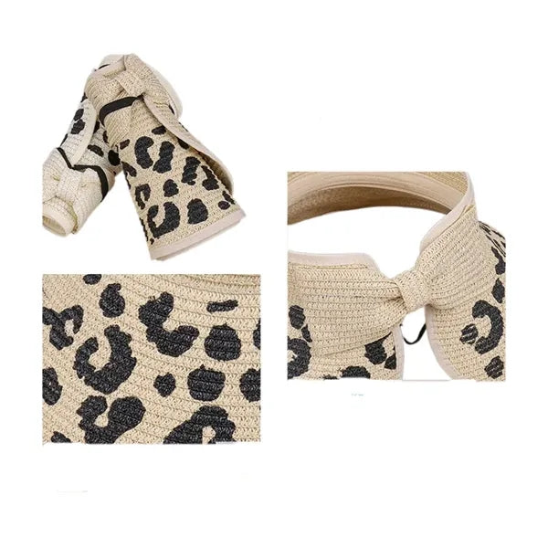 Women's Leopard Bow Roll-up Straw Visor