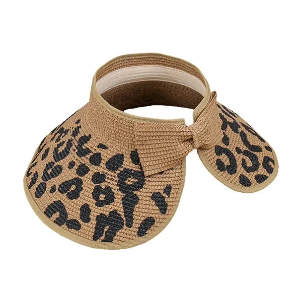 Women's Leopard Bow Roll-up Straw Visor