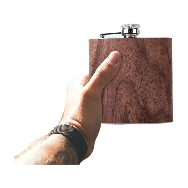 Wooden Hip Flask - Stainless Steel Body