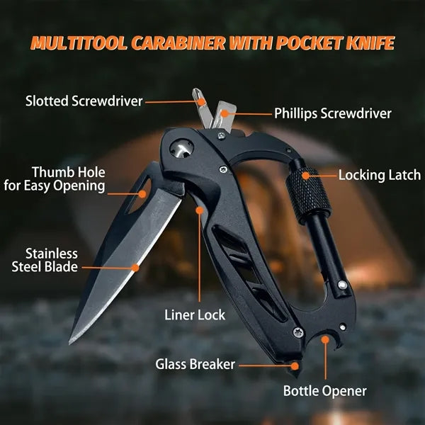 Multitool Carabiner With Folding Pocket Knife