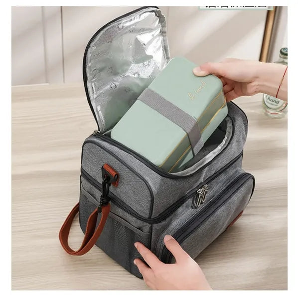 Insulated Large Lunch Tote Bag/Cooler-Double Deck
