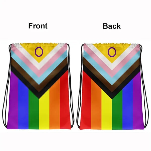 Progress Pride Flag Rainbow Drawstring Bags