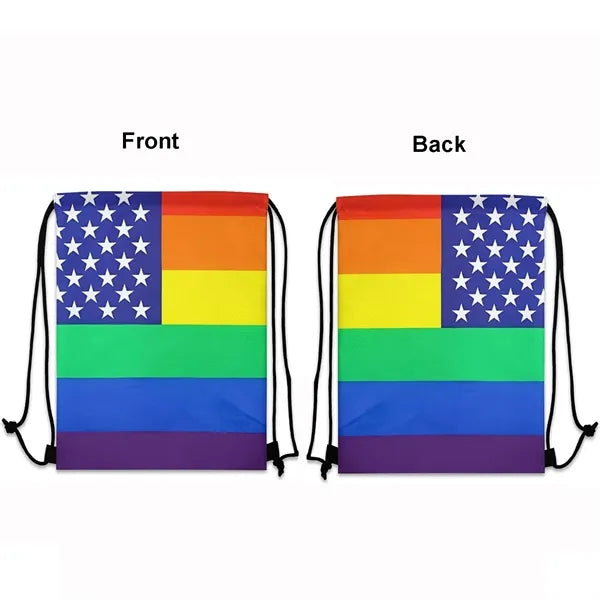 Rainbow Pride US Flag Drawstring Backpack