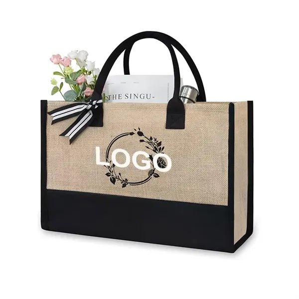 Large Jute Burlap Tote with Handle